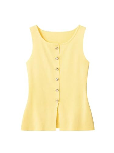 Verdusa Women's Old Money Trendy Tops Button Sweater Vest Sleeveless Lightweight Knitted Tank Top Yellow Medium | Amazon (US)