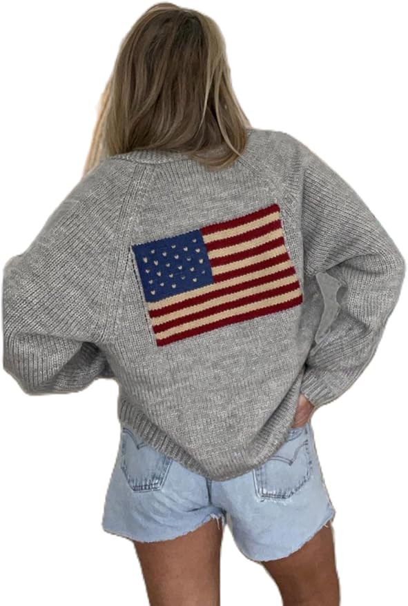 American Flag Knit Sweater Cardigan for Women USA Flag Star Stripe Print Open Front Vintage Knitw... | Amazon (US)