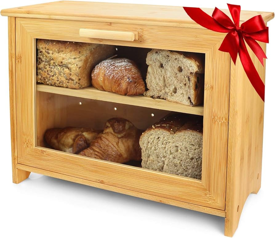 Pristine Bamboo Bread Box for Kitchen Countertop - Double Layer Bread Storage Bin with Clear Wind... | Amazon (US)