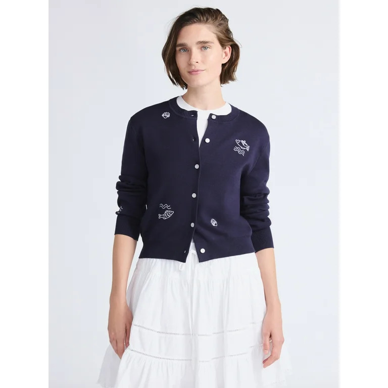 Free Assembly Women's and Women's Plus Embroidered Shrunken Cardigan Sweater, Sizes XS-4X | Walmart (US)