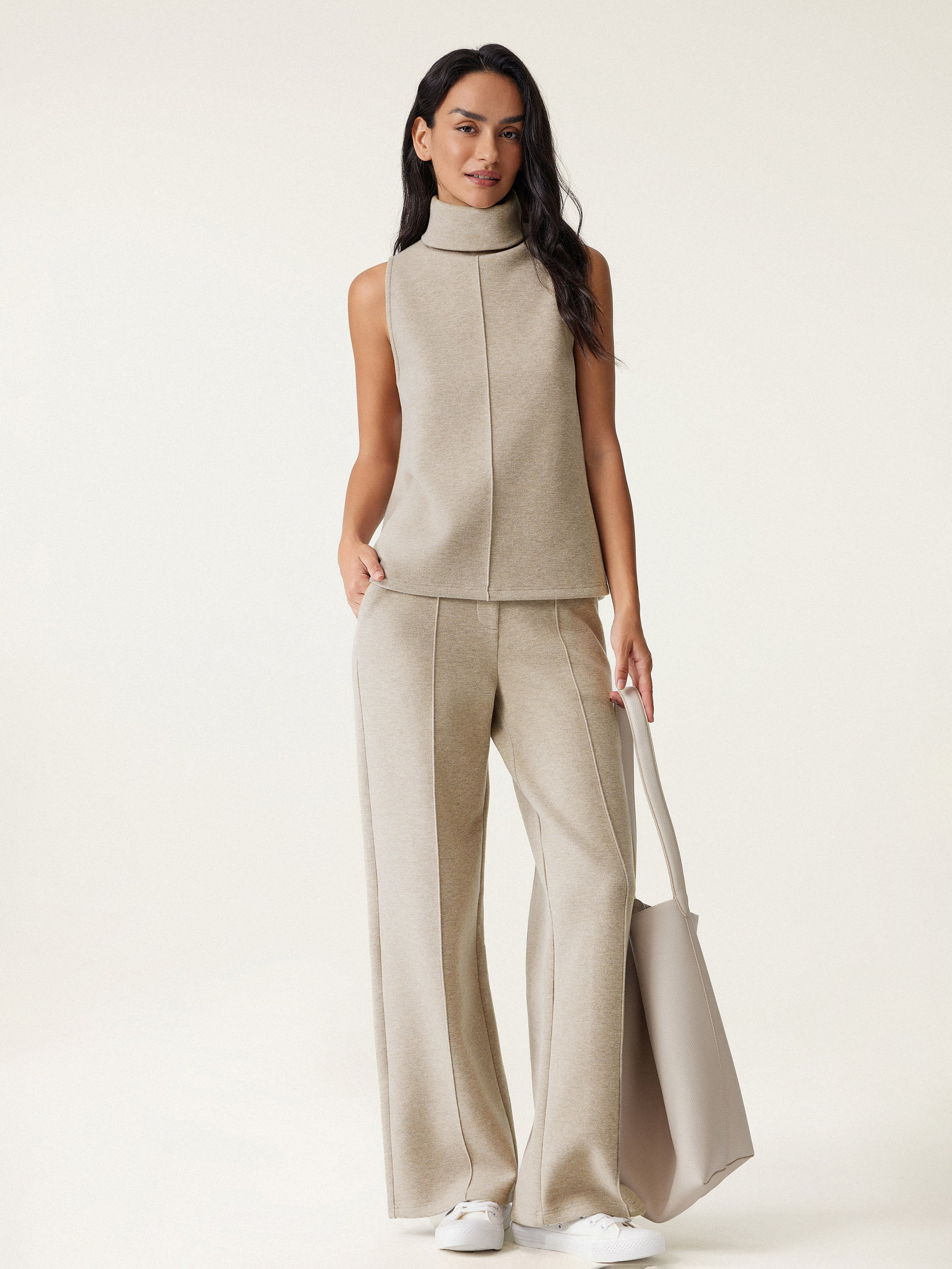 2Pcs Set Regular Split Hem Top & High Waisted Straight Leg Pant | OGLmove