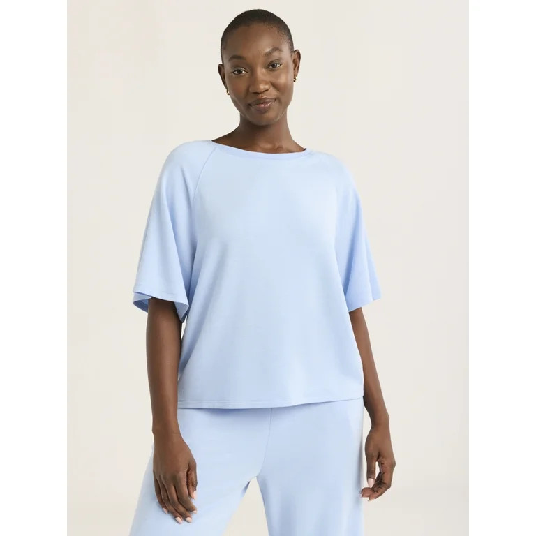 Joyspun Women's French Terry Short Sleeve Top and Capri Pants Set, 2-Piece, Sizes XS-3X | Walmart (US)