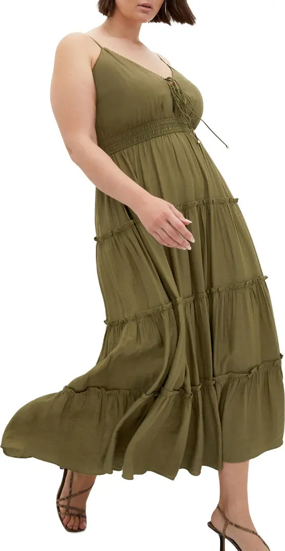 City Chic Aiza Tiered Tie Front Sleeveless Maxi Dress | Nordstrom | Nordstrom