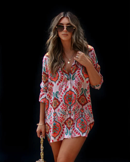 Elsie Satin Oversized Button Down Top - Multi | VICI