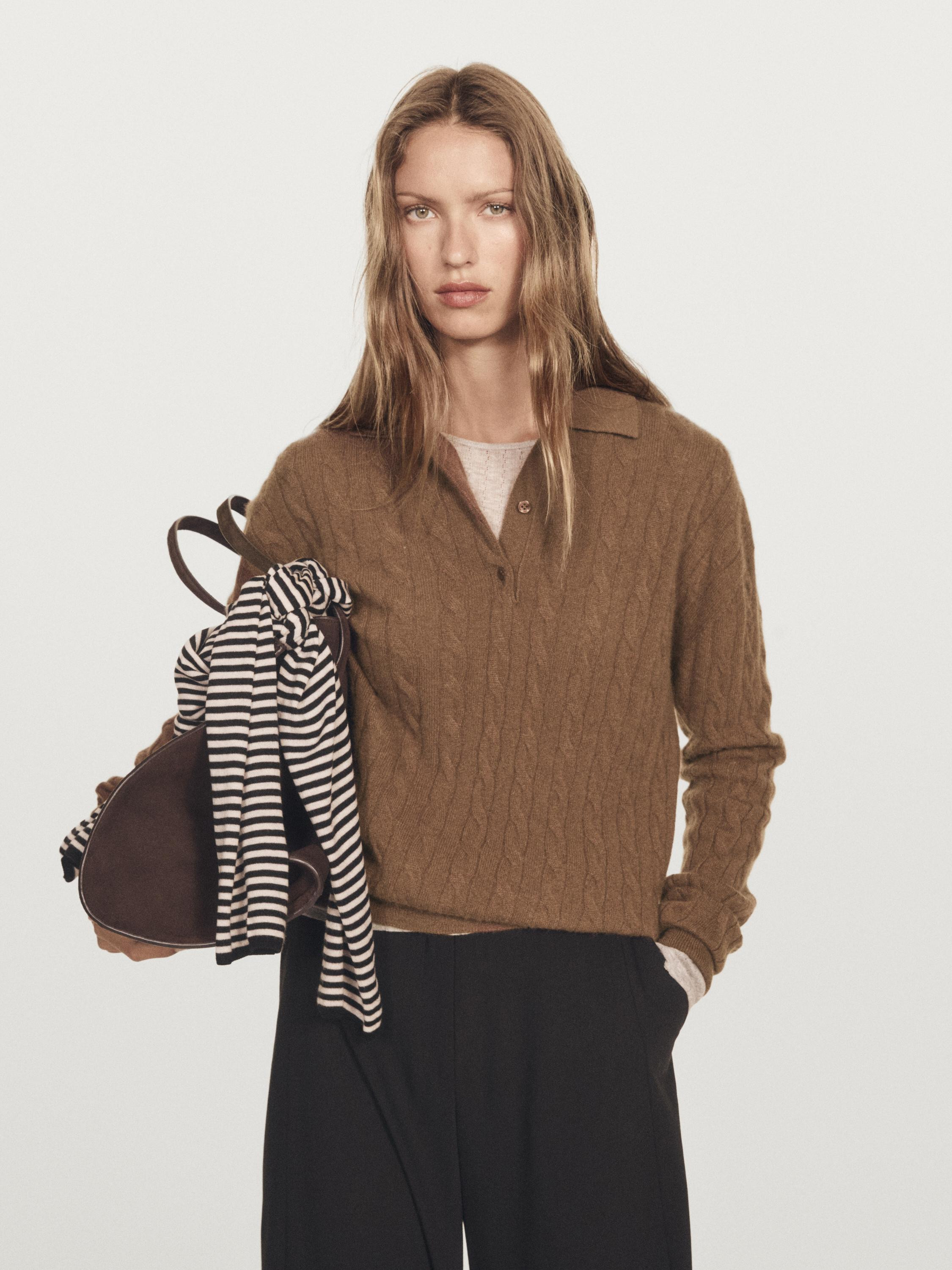 100% cashmere polo collar sweater | Massimo Dutti US