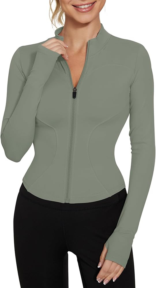 LUYAA Women's Workout Jacket Lightweight Zip Up Yoga Jacket Cropped Athletic Slim Fit Tops | Amazon (US)