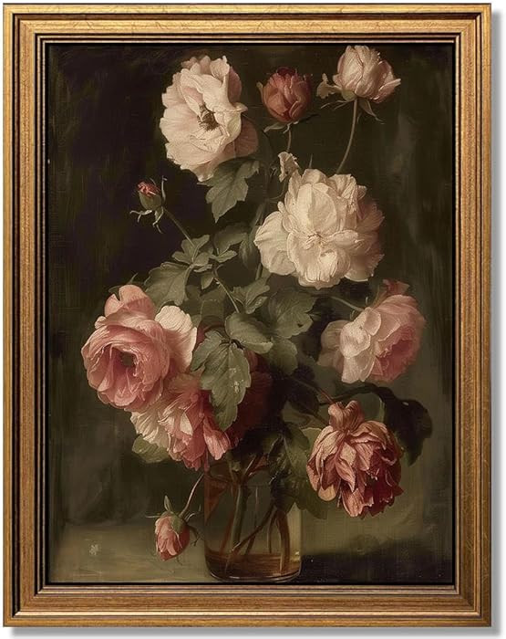 Gold Framed Wall Art Vintage Flower Vase Painting Canvas Print Living Room Bedroom Kitchen Wall D... | Amazon (US)