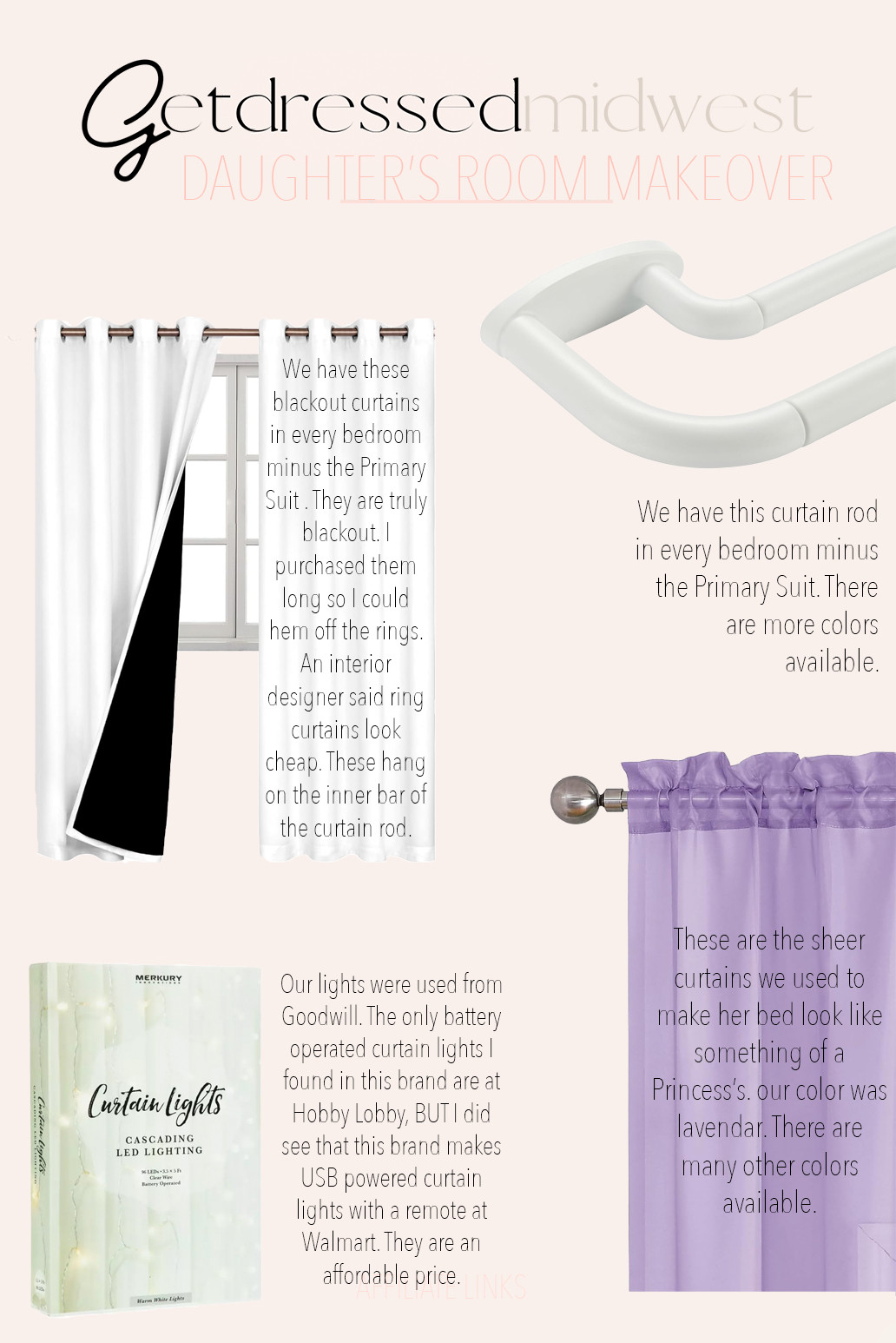 The curtain supplies

Curtains are easy to clean so if you can thrift them I say do it!!

I could not find curtains for her room at the thrift store but I did find the curtain lights at Goodwill. Thursday-Sunday they do 50% off a colored sticker and they also send out coupons if you join their GoodDeals club.  

 #LTKmomlife #LTKHome #LTKKids