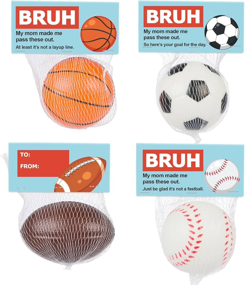 Bruh Valentine Cards for Tweens & Teens – 30 Sports Stress Balls for Classroom Valentine Exchan... | Amazon (US)