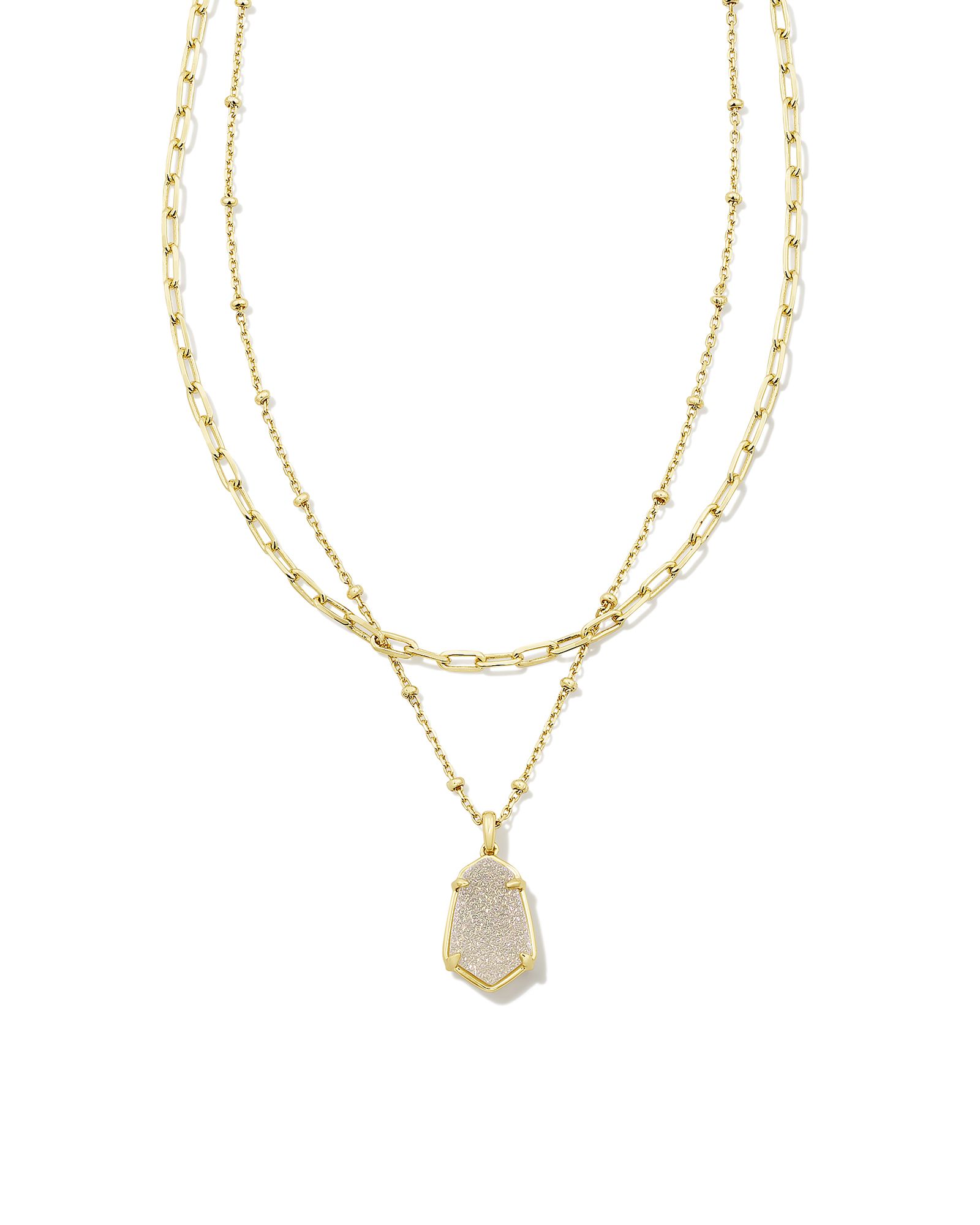 Alexandria Gold Multi Strand Necklace in Iridescent Clear Rock Crystal | Kendra Scott