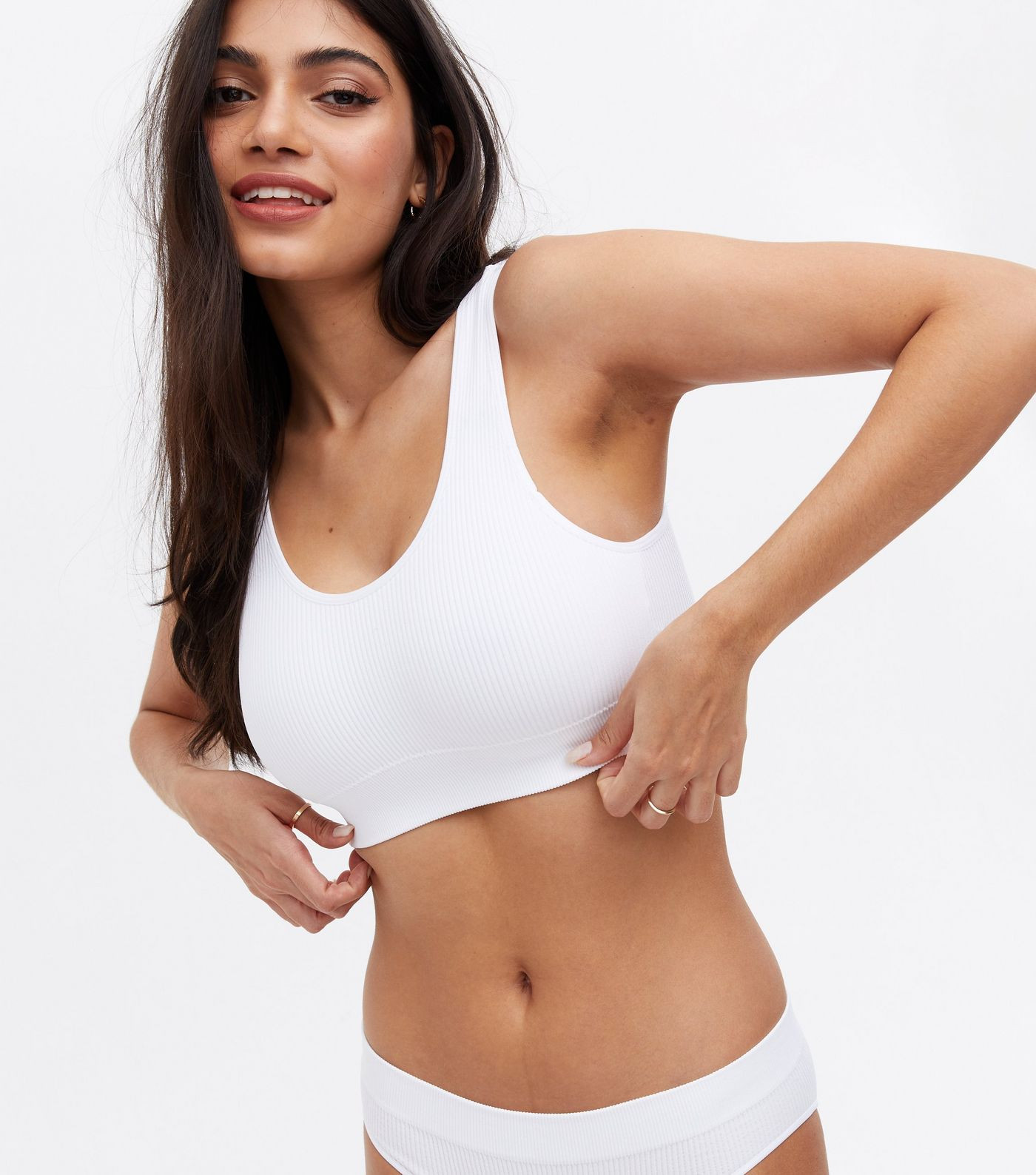 White Ribbed Seamless Scoop Neck Crop Top Bra
						
						Add to Saved Items
						Remove from S... | New Look (UK)