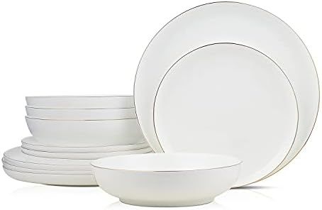 Stone lain Gabrielle Bone China Dinnerware Set, 12 Piece Service for 4, White and Gold | Amazon (US)