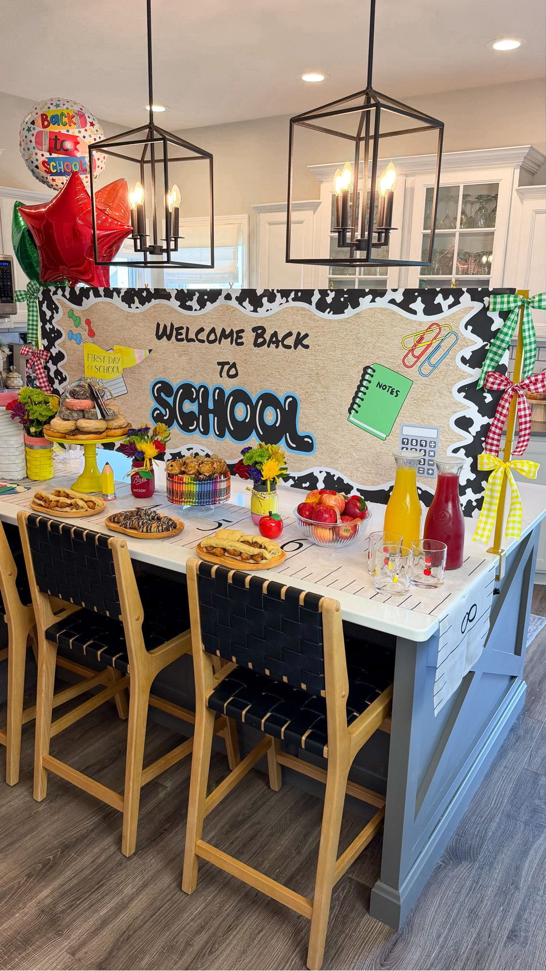 This might be my new favorite decorating hack!  Instead of hanging the banner on a wall, I used my over-the-table rod to create the perfect backdrop for our back-to-school breakfast, and I may never go back! 

With a few balloons, breakfast favorites, flowers, and school themed decor that I have been hoarding over the years, our kitchen turned into the cutest first-day celebration.

✨ Save this idea for birthdays, holidays, classroom parties, or any celebration that deserves a little extra magic!

#LTKmorningroutine #LTKmomlife