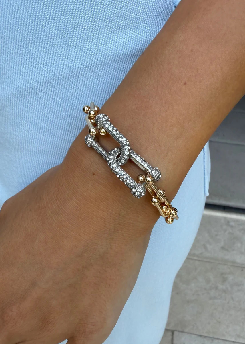Ayana Gold and SIlver Ball Chain Link Bracelet with Rhinestones | Benaar La