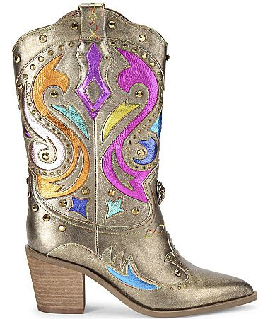 Kurt Geiger London Kensington Leather Studded Logo Ornament Cowboy Boots - 41(10) | Dillard's