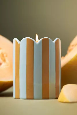 Woody Melon & Musk Striped Scallop Ceramic Candle | Anthropologie (US)