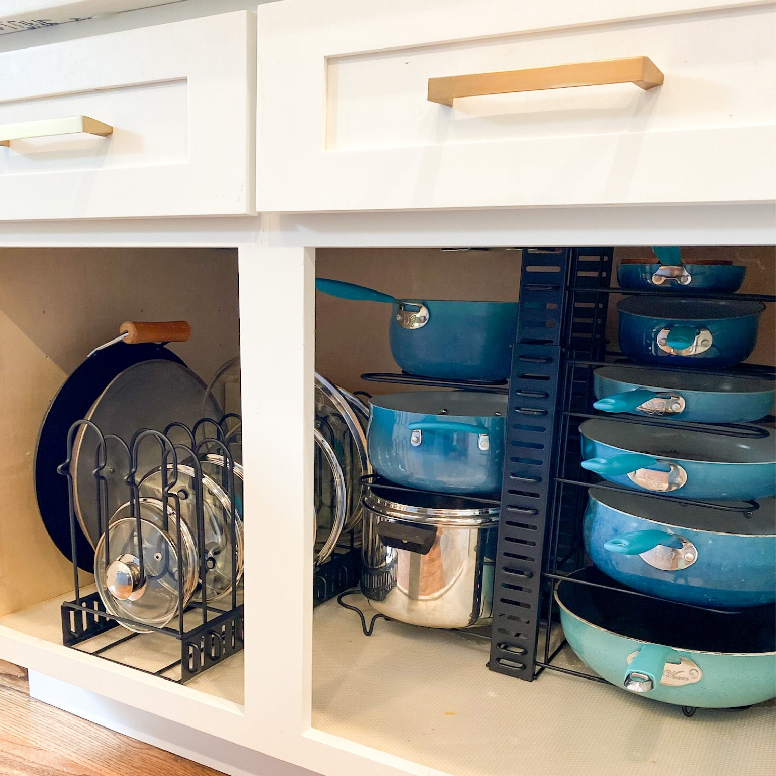 Sometimes all you need is the right product to organize a space. Swipe to see the dramatic difference that this product will make for your pots and pans.

And if you're looking for more of our favorite kitchen products, we're linking all of them in stories today. 🥳