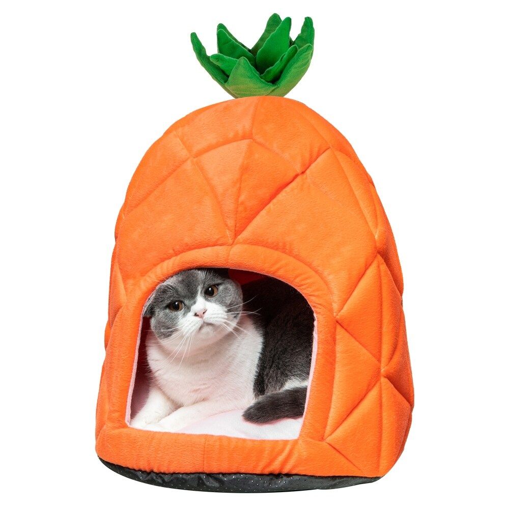 [HOBBYZOO] Pet House Pineapple Cave Sleep Bed Cat Dog Tent (Recycled Material - Orange) | Overstock