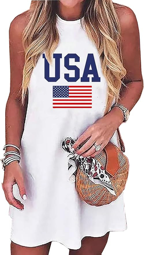 Wudlads American Flag Tank Dress for Women 4th of July Patriotic Graphic Sleeveless Mini Dress Ca... | Amazon (US)