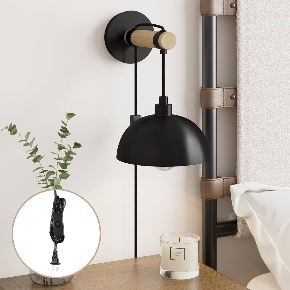 Nathan James Daniel Modern Farmhouse Wall Mounted Plugin Bedside Reading Lamp, Wall Sconce with W... | Amazon (US)