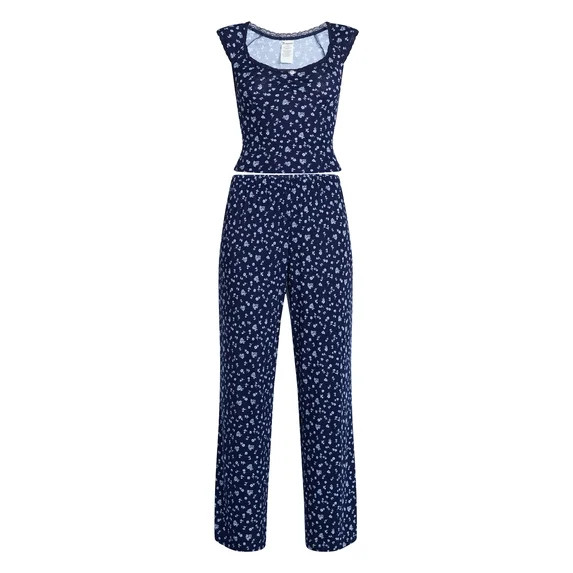 No Boundaries Pointelle Baby Tee and Pants Sleep Set, 2-Piece, Women's XXS-3X | Walmart (US)