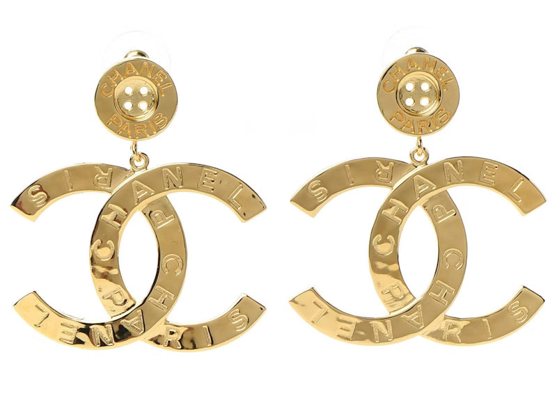 Women's Chanel Paris Button Earrings Large in Gold | StockX
