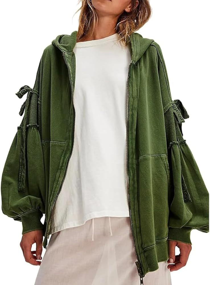 Womens Zip Up Hoodies Sweatshirts with Bows Long Sleeve Oversized Y2k Jackets Streetwear With Poc... | Amazon (US)