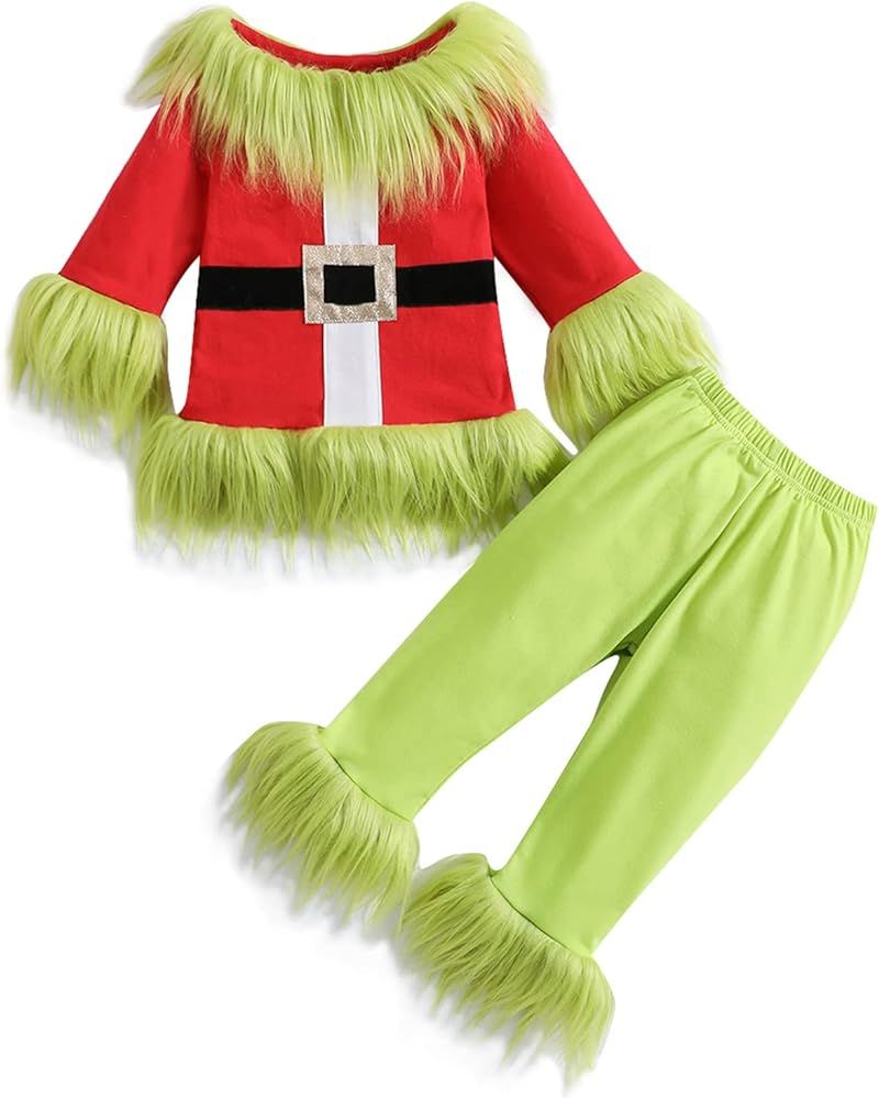 Bonangber Little Kids Boy Girl Christmas Cosplay Costume Green Furry Monster Costume Santa Outfit... | Amazon (US)