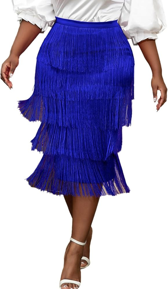 AOMEI Women's High Waist Fringe Tiered Bodycon Pencil Midi Skirt | Amazon (US)