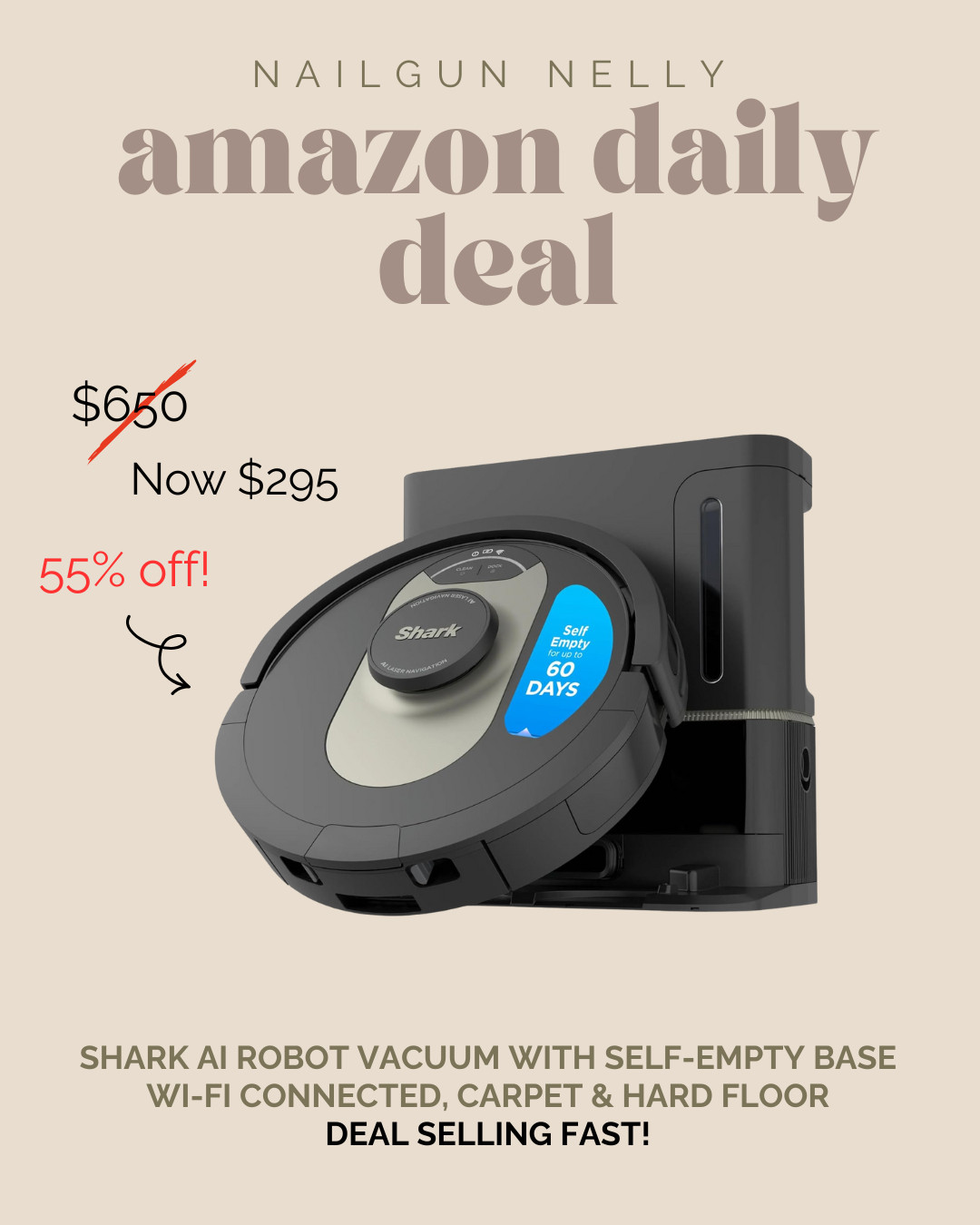 Amazon Deal of the Day! 

Shark AI Robot Vacuum with Self-Empty Base, Wi-Fi Connected, Carpet & Hard Floor - Deal Selling Fast!

#dealoftheday 

 #LTKmomlife #LTKHome #LTKSaleAlert