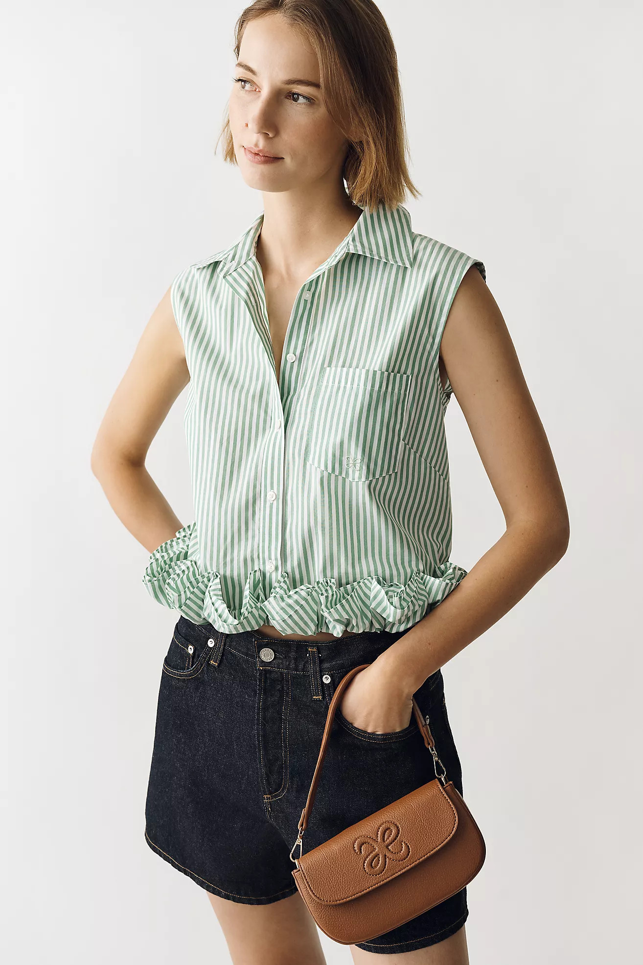 Maeve Cotton Ruffle Buttondown Shirt | Anthropologie (US)