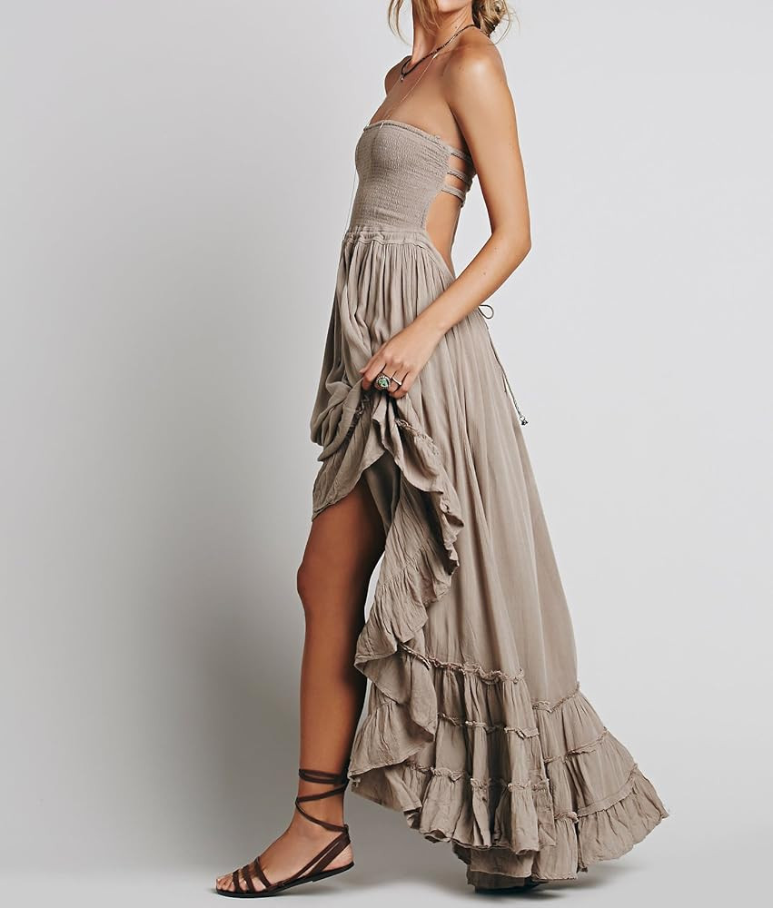 Sexy Backless Maxi Dress - Khaki | Amazon (US)