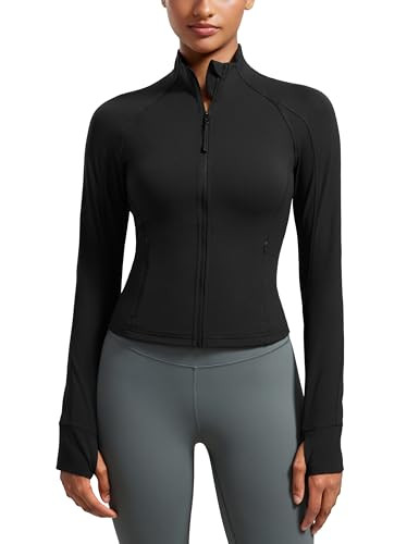 CRZ YOGA Butterluxe Womens Cropped Slim Fit Workout Jackets - Weightless Track Athletic Full Zip Jacket with Thumb Holes Black Small | Amazon (US)