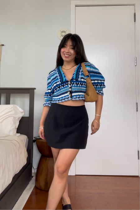 Day 3 of OOTD: dinner outfit 💙 still so obsessed! Crochet & skort both on sale - skort under $50 until 8/7!

Follow @lazzzysundaze for more style content! 
Outfit detail: @farmrio top // @abercrombie mini skort // bag thrifted 

Daily outfit ideas, Dinner date, date night outfit, farm Rio, outfit ideas, knit, crochet top, summer style, pre fall style, early fall outfit, mini skort, black skirt, mini skirt, colorful style, what I wore, going out outfit, night out outfit, what to wear #dailylook #casualstyle #summer #whatiwore #ootdinspo #summerlook #outfitoftheday #nightoutfit 

#LTKstyletip #LTKunder50 #LTKsalealert