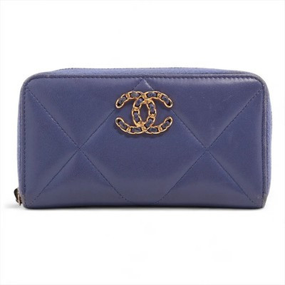 Chanel CHANEL 19 Lambskin Zip Round Wallet Purple Gold Metal Fittings 30 | eBay US