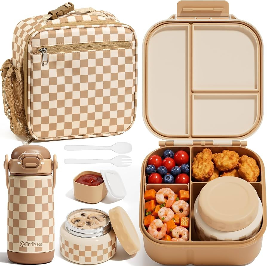Fimibuke Kids Bento Lunch Box w/Insulated Water Bottle, Lunch Bag & Thermo | Amazon (US)