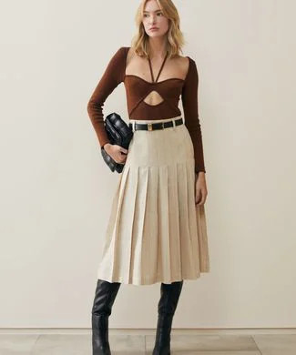 Saia AMARO Midi Pregas - Bege | Dafiti (BR)