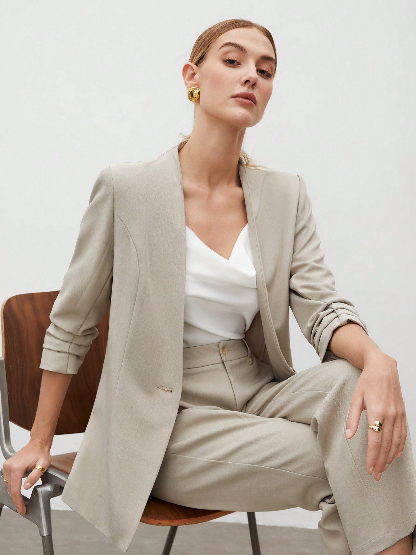 SHEIN BIZwear Women's Notched Lapel Puff Sleeve Single Button Blazer Jacket | SHEIN USA | SHEIN