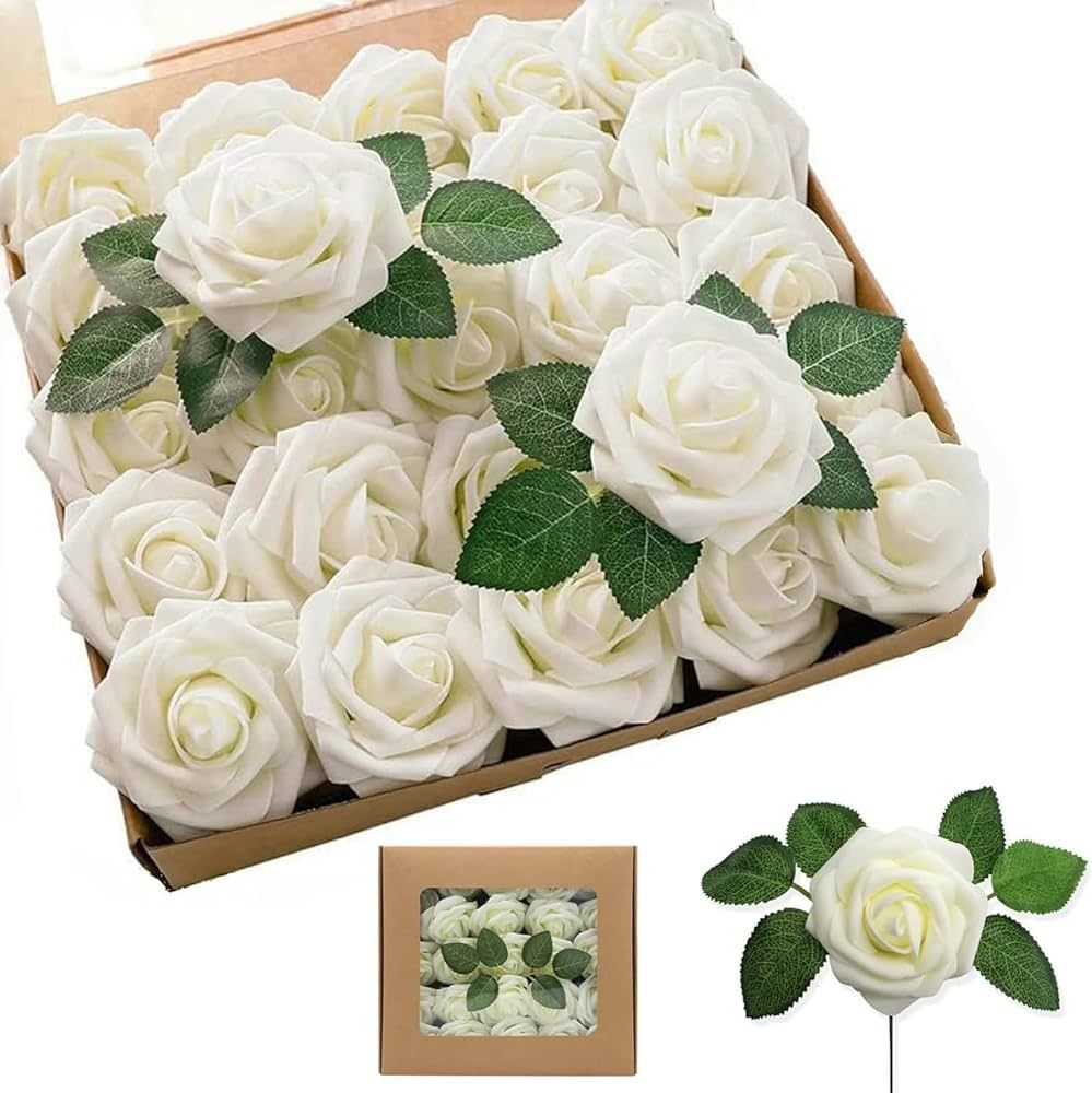 BOPULS 50Pcs Roses Artificial Flowers,Real Touch Fake Flowers Roses with Stems for DIY Wedding De... | Amazon (CA)