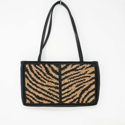 Chicos Handbag Small Zebra Stripe Wood Beaded Leather Silk Bag Purse Satchel | eBay AU