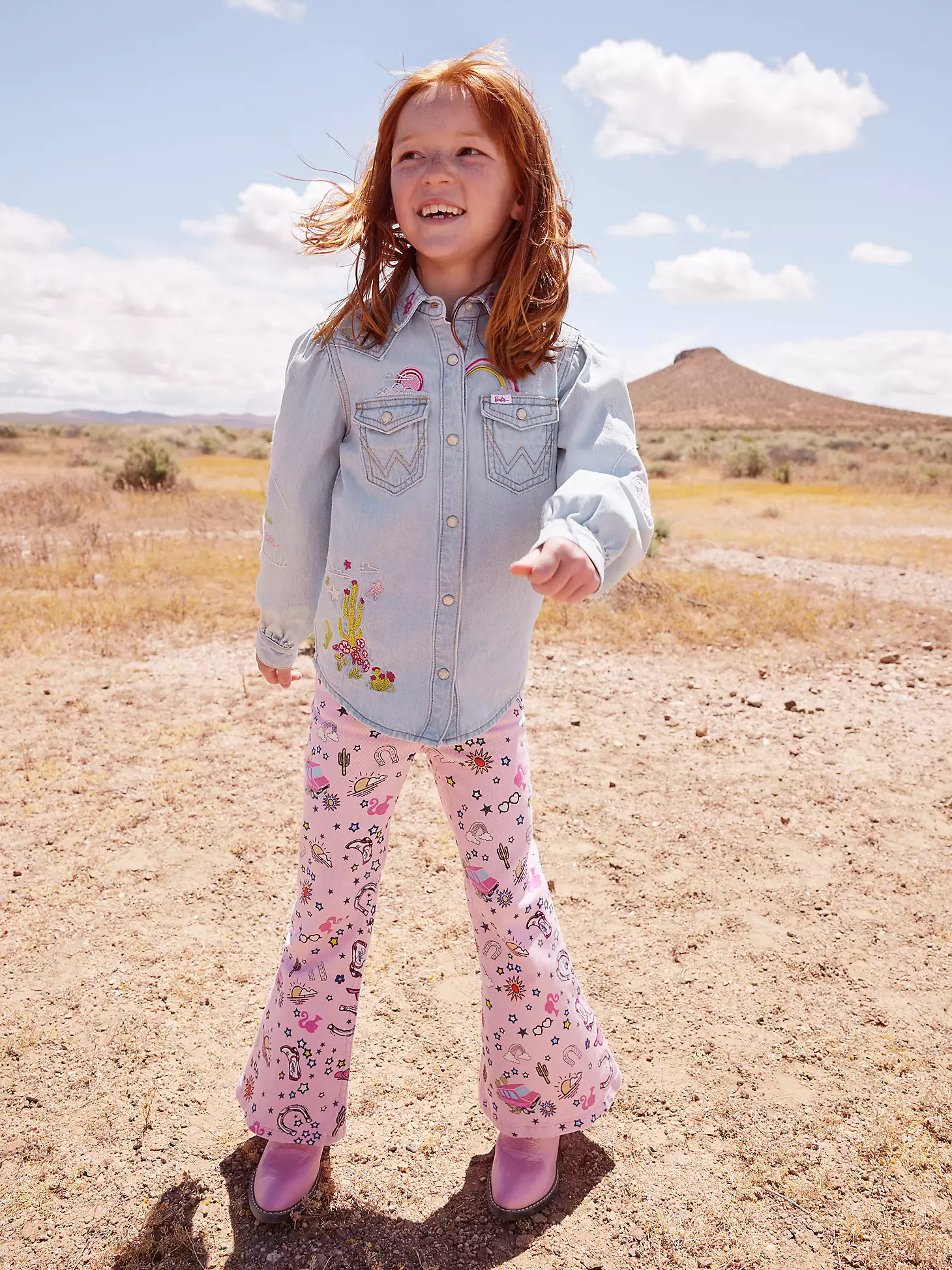 Wrangler x Barbie™ Girl's Balloon Sleeve Embroidered Blouse in Ken Blue | Wrangler