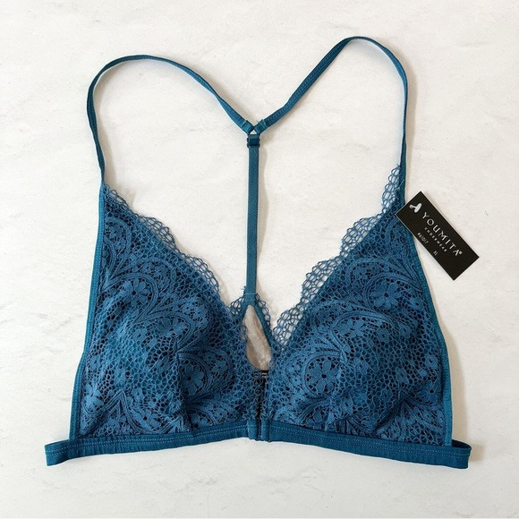 ✨3/$10✨ [youmita] lace front close racerback triangle strappy bralette teal XL | Poshmark