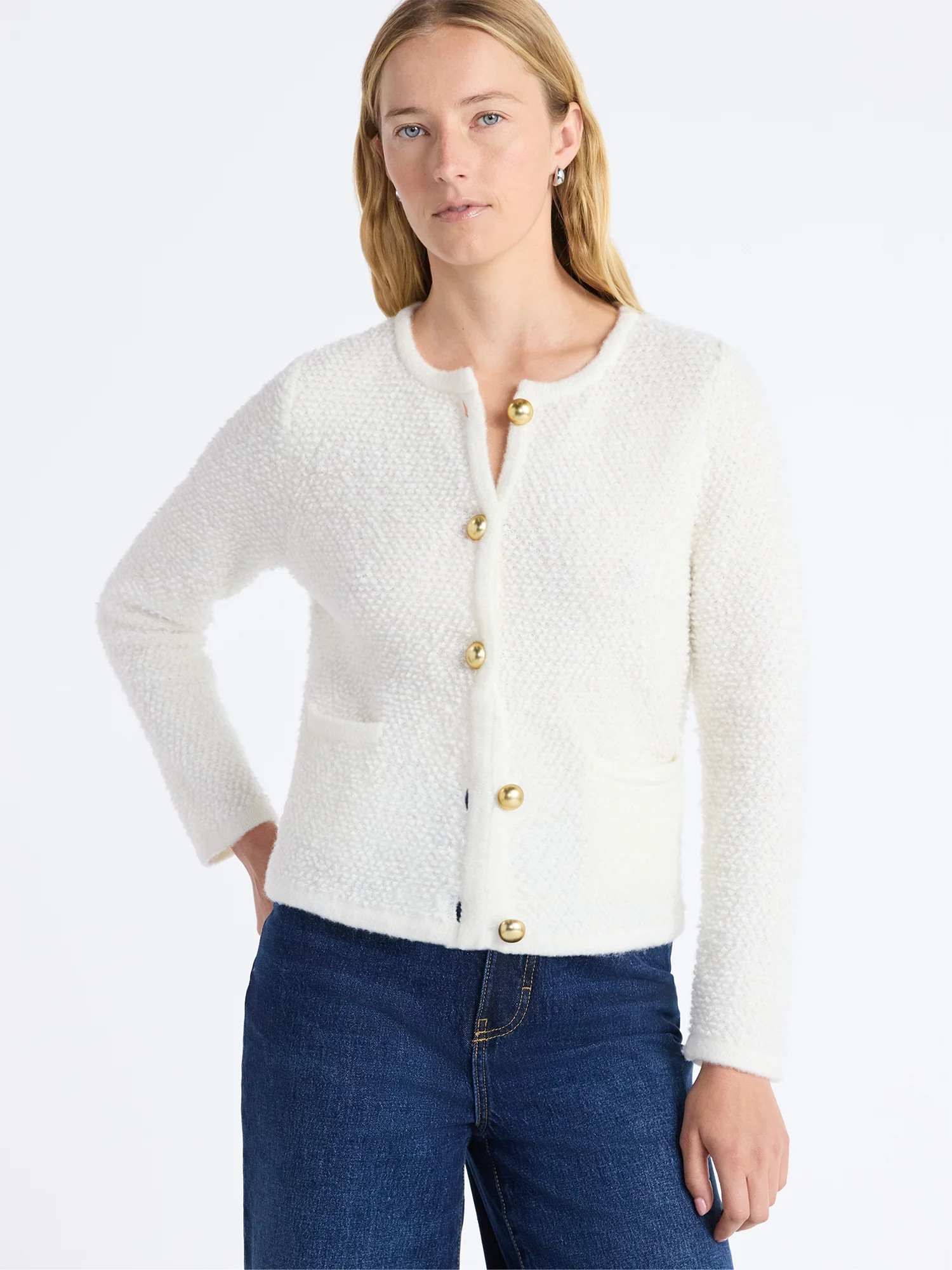 Free Assembly Women's Nubby Cardigan with Welt Pockets, Midweight, Sizes XS-XXL | Walmart (US)