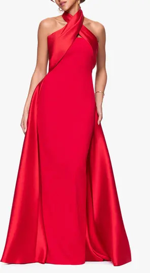 Betsy & Adam Twist Halter Neck Mikado Scuba Crepe Gown | Nordstrom | Nordstrom