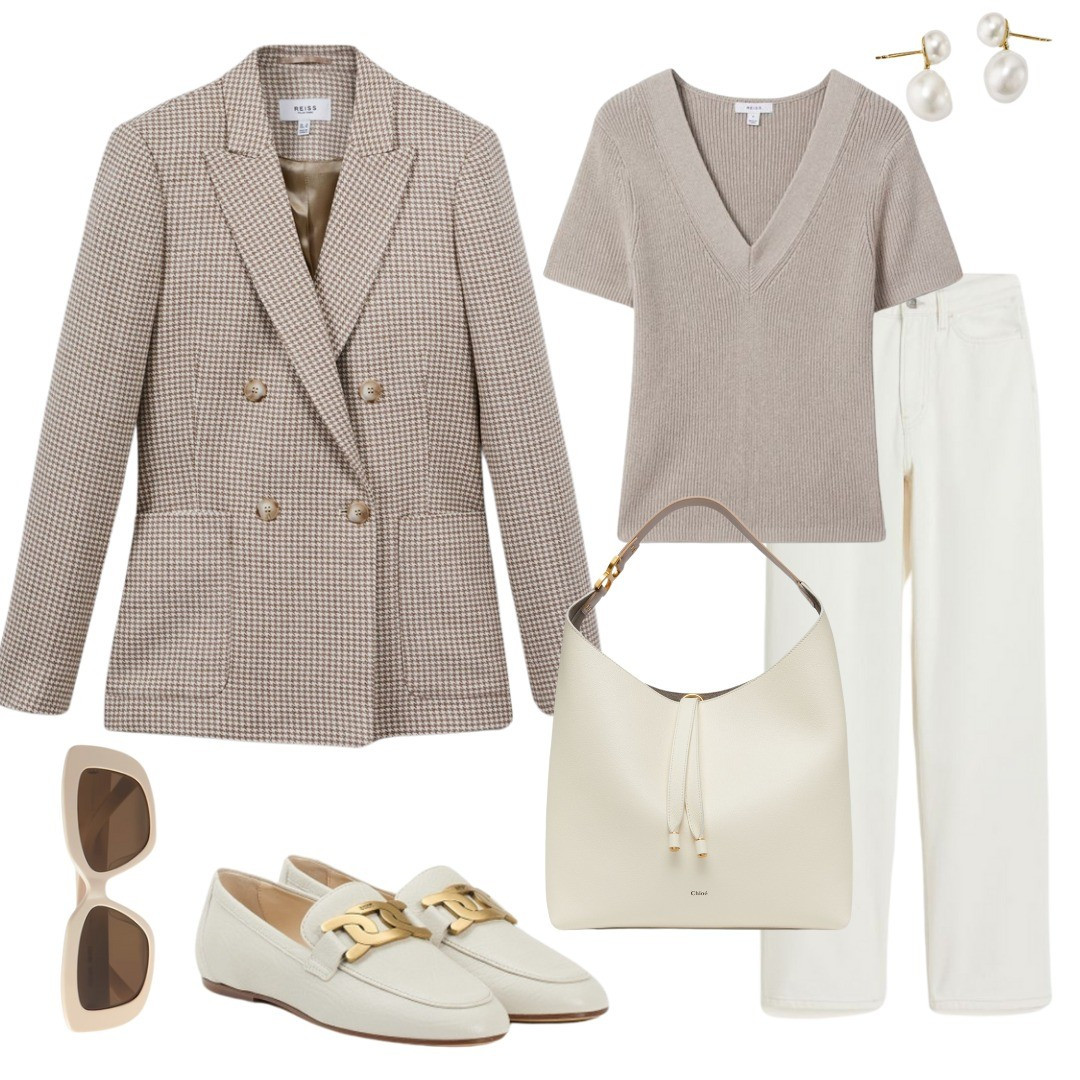 Blazer styling, white jeans, white denim trousers, quiet luxury, old money style, loafers, designer bag, t-shirt, spring capsule, neutral wardrobe 

#LTKfindsunder100 #LTKstyletip #LTKSeasonal