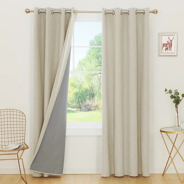 Deconovo Linen Look Total Blackout Curtains 108 inches Long, Grommet Burlap Curtains 2 Panels wit... | Walmart (US)