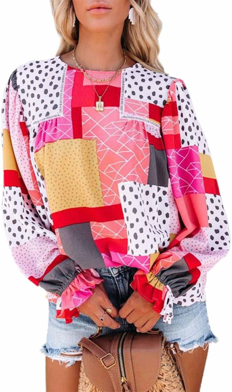 TimeMark Women’s Long Sleeve Tops Crewneck Casual Loose Ruffled Puff Blouses T Shirts S-XXL | Amazon (US)