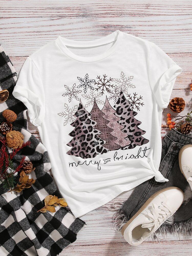 Plus Christmas Print Tee | SHEIN