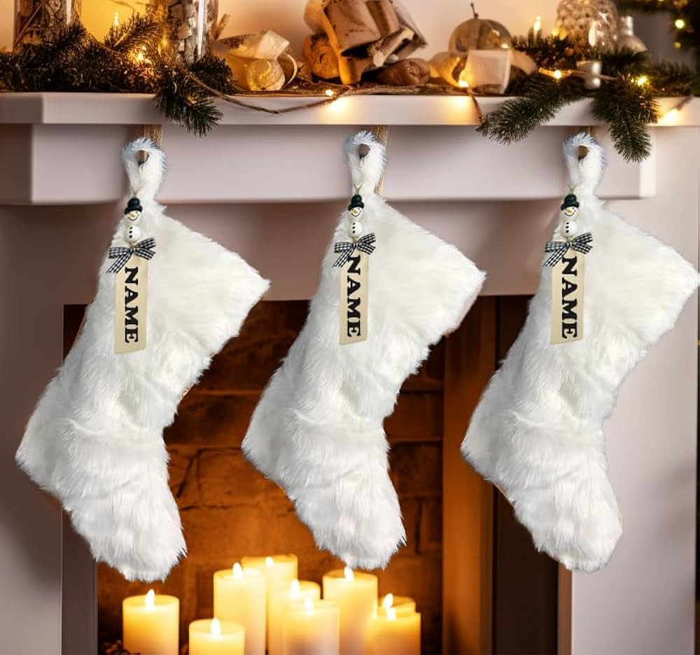Amazon.com: AOGU 3 Pack 18 Inch Snowy White Christmas Stockings Faux Fur Xmas Christmas Stockings... | Amazon (US)