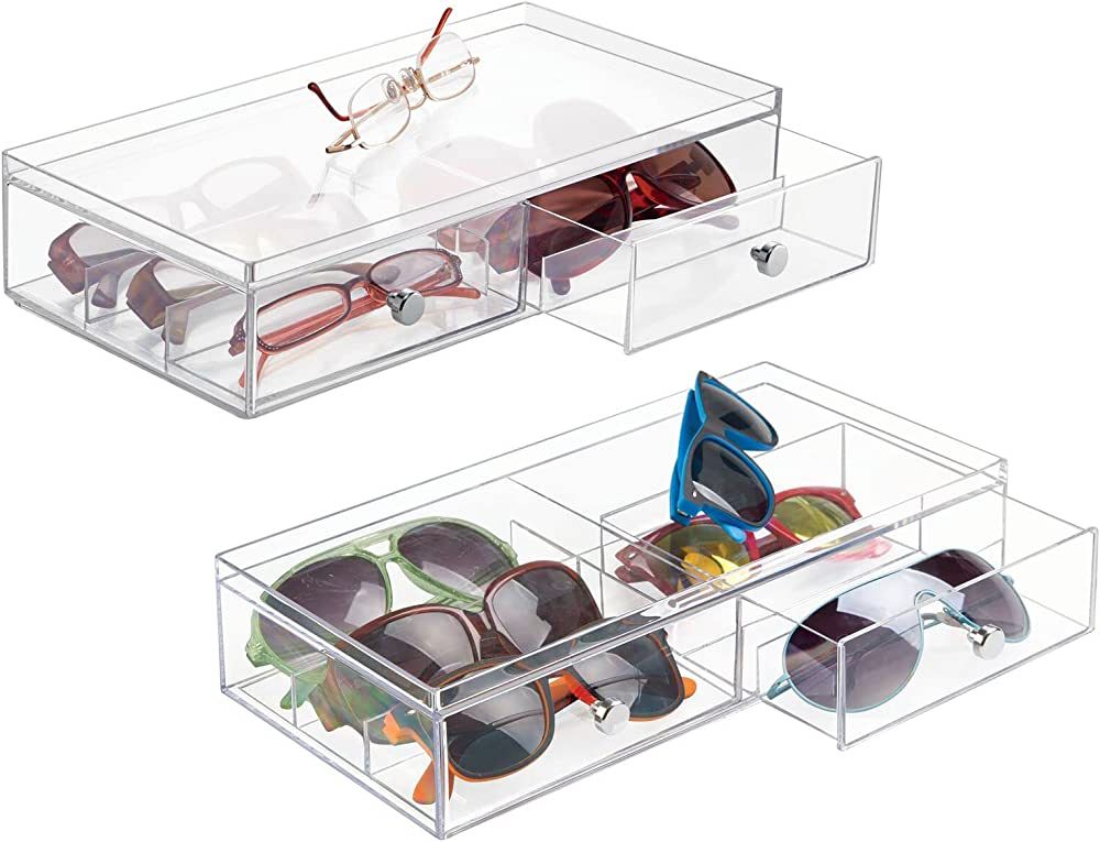 mDesign Wide Stackable Plastic Eye Glass Organizer Box Holder for Sunglasses, Reading Glasses, Le... | Amazon (US)